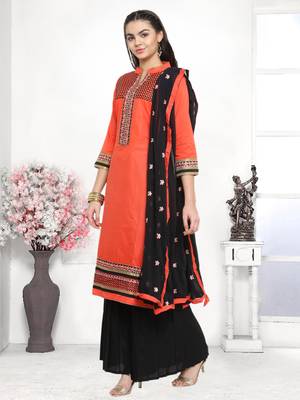 Kvsfab Peach Pure Cotton Embroiderd Patiala Dress Material 3