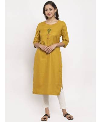Tag 7 Women Mustard Embroidered Kurta 1