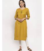 Tag 7 Women Mustard Embroidered Kurta