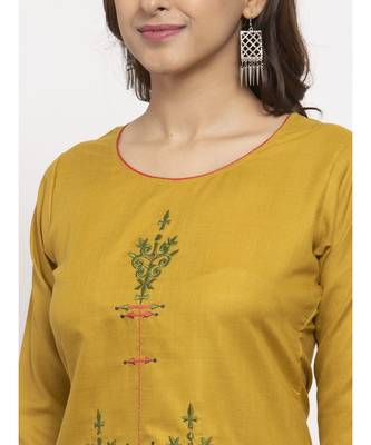 Tag 7 Women Mustard Embroidered Kurta 4