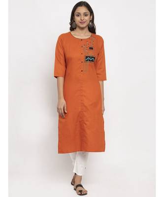 Tag 7 Women Orange Embroidered Kurta 1
