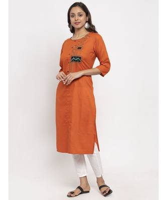 Tag 7 Women Orange Embroidered Kurta 2