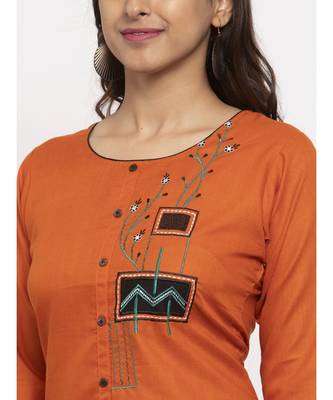 Tag 7 Women Orange Embroidered Kurta 4