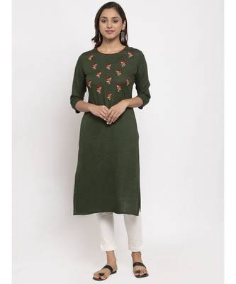Tag 7 Women Green Embroidered Kurta 1