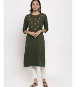Tag 7 Women Green Embroidered Kurta