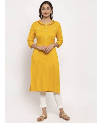 Tag 7 Women Yellow Embroidered Kurta 1