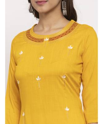 Tag 7 Women Yellow Embroidered Kurta 4