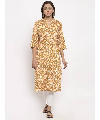 Tag 7 Women Mustard And White Floral Print Cotton Kurta 1