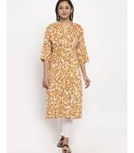 Tag 7 Women Mustard And White Floral Print Cotton Kurta