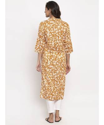 Tag 7 Women Mustard And White Floral Print Cotton Kurta 4