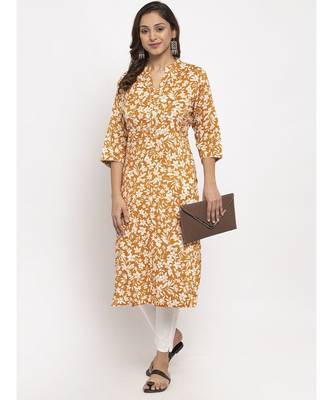 Tag 7 Women Mustard And White Floral Print Cotton Kurta 5