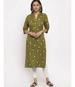 Tag 7 Women Olive Green Geometric Print Kurta