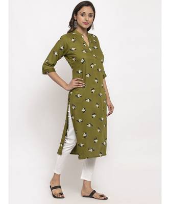 Tag 7 Women Olive Green Geometric Print Kurta 2