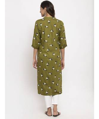 Tag 7 Women Olive Green Geometric Print Kurta 3
