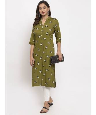 Tag 7 Women Olive Green Geometric Print Kurta 4