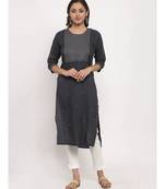 Tag 7 Women Grey Yoke Design Embroidered Kurta