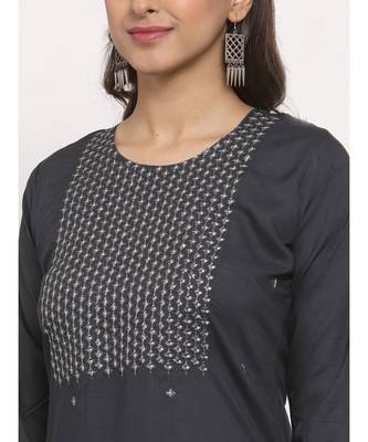 Tag 7 Women Grey Yoke Design Embroidered Kurta 4