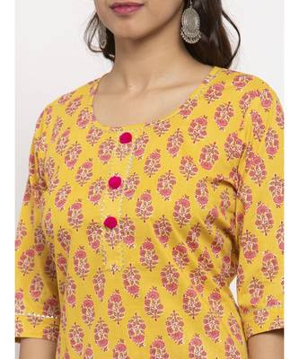 Tag 7 Women Yellow Block Print Cotton Kurta 3