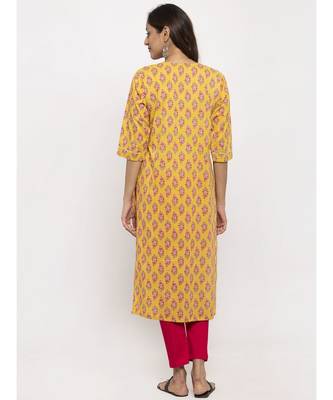 Tag 7 Women Yellow Block Print Cotton Kurta 5
