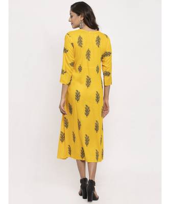 Tag 7 Women Yellow Floral Block Print A Line Dress 3
