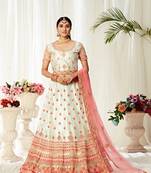 Light-green thread embroidery net semi stitched lehenga