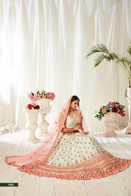 Light-green thread embroidery net semi stitched lehenga 2