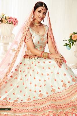 Light-green thread embroidery net semi stitched lehenga 3