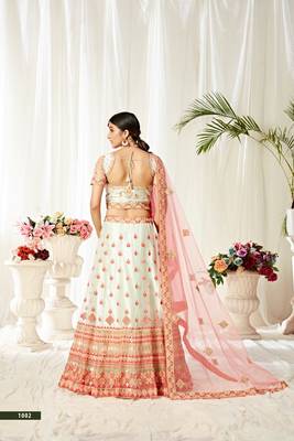 Light-green thread embroidery net semi stitched lehenga 4