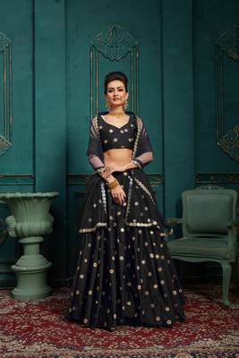 Black embroidered art silk semi stitched lehenga 1