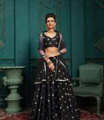 Black embroidered art silk semi stitched lehenga