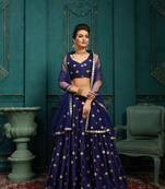 Navy-blue embroidered art silk semi stitched lehenga