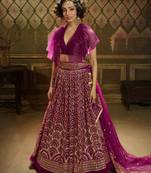 Wine sequins embroidered net Semi Stitched Bridal Lehenga
