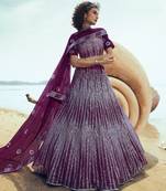 Wine embroidered net Semi Stitched Lehenga