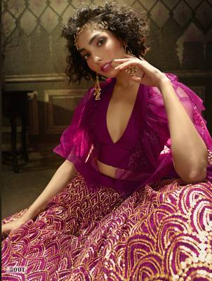 Wine sequins embroidered net Semi Stitched Bridal Lehenga 2