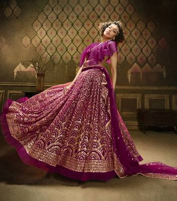 Wine sequins embroidered net Semi Stitched Bridal Lehenga 3