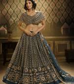 Dark-green sequins embroidered net Semi Stitched Bridal Lehenga