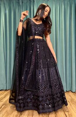Black Net Sequin Work Lehenga  1