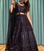 Black Net Sequin Work Lehenga 