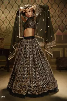 Glamorous Black Coding and sequins embroidered net fabric Lehenga choli