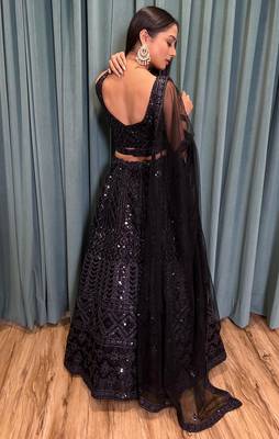 Black Net Sequin Work Lehenga  4