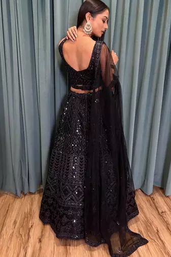 Black Net Sequin Work Lehenga 