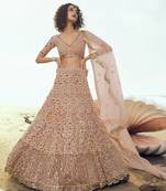 Peach sequins embroidered net Semi Stitched Lehenga