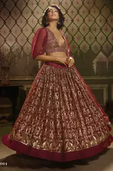 Maroon sequins embroidered net Semi Stitched Bridal Lehenga