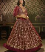 Maroon sequins embroidered net Semi Stitched Bridal Lehenga