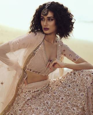 Peach sequins embroidered net Semi Stitched Lehenga 2