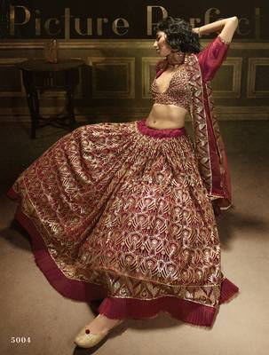 Maroon sequins embroidered net Semi Stitched Bridal Lehenga 2