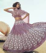Lilac thread and sequins embroidered net Semi Stitched Lehenga