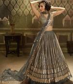 Grey sequins embroidered net Semi Stitched Bridal Lehenga