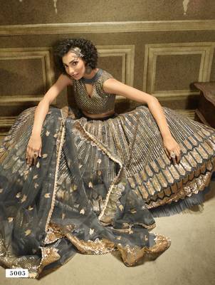 Grey sequins embroidered net Semi Stitched Bridal Lehenga 2
