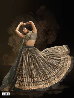 Grey sequins embroidered net Semi Stitched Bridal Lehenga 3